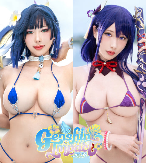 LIMITED Golden Stand GIFT💛《GenshinImpact Yelan & Raiden Shogun》💛 HaneAme Cosplay Photobook Panty-Off! Booty mousepad Pillowcase Vol.57.58